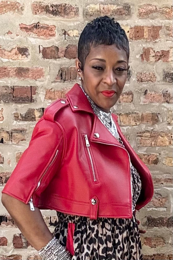 RED WILDFIRE CROPPED LEATHER JACKET