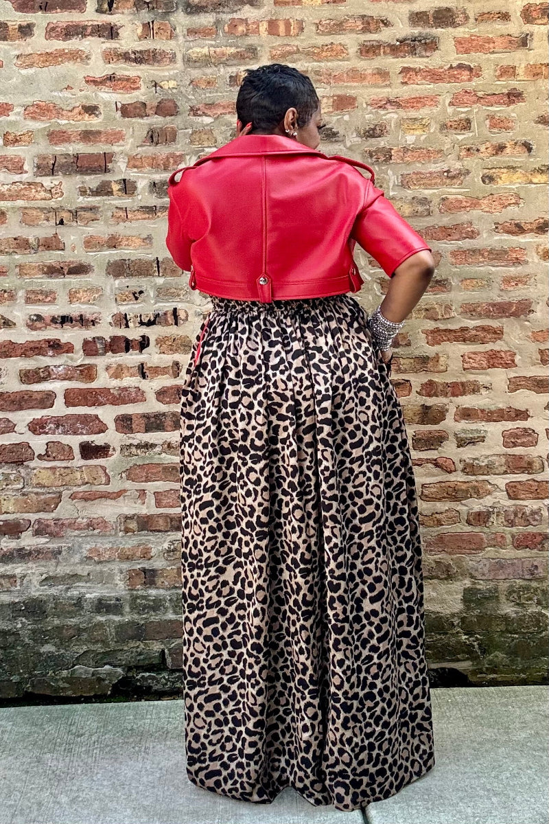 RED WILDFIRE CROPPED LEATHER JACKET