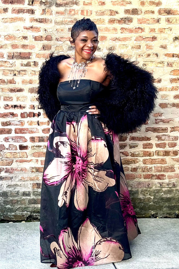 BOLD BLOSSOM STRAPLESS MAXI