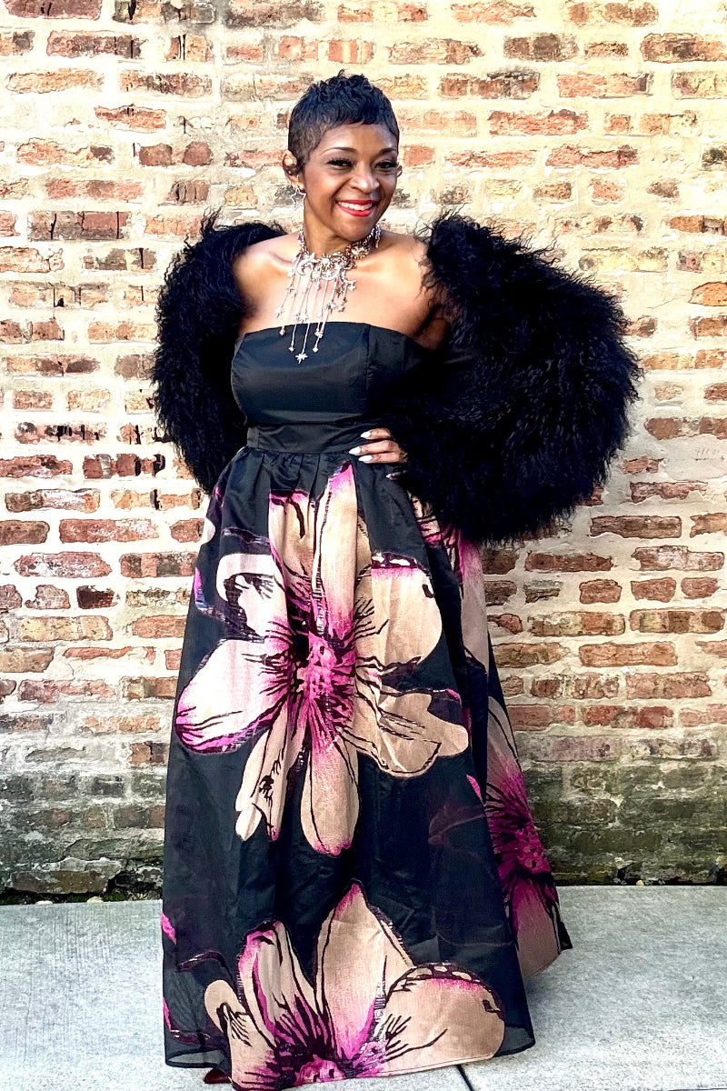 BOLD BLOSSOM STRAPLESS MAXI