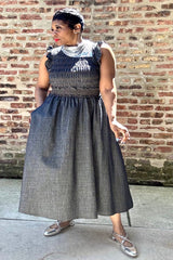 SMOCKED DENIM MIDI