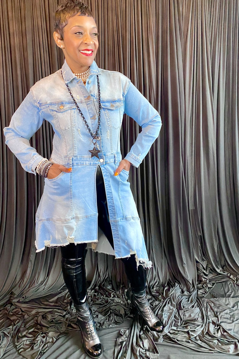 DISTRESSED DENIM JACKET-DRESS DISTRESSED DENIM JACKET-DRESS