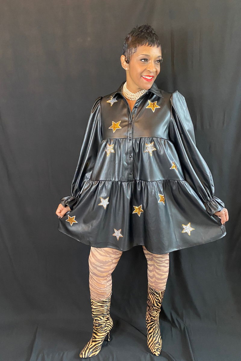 FAUX LEATHER SEQUIN STAR MINI