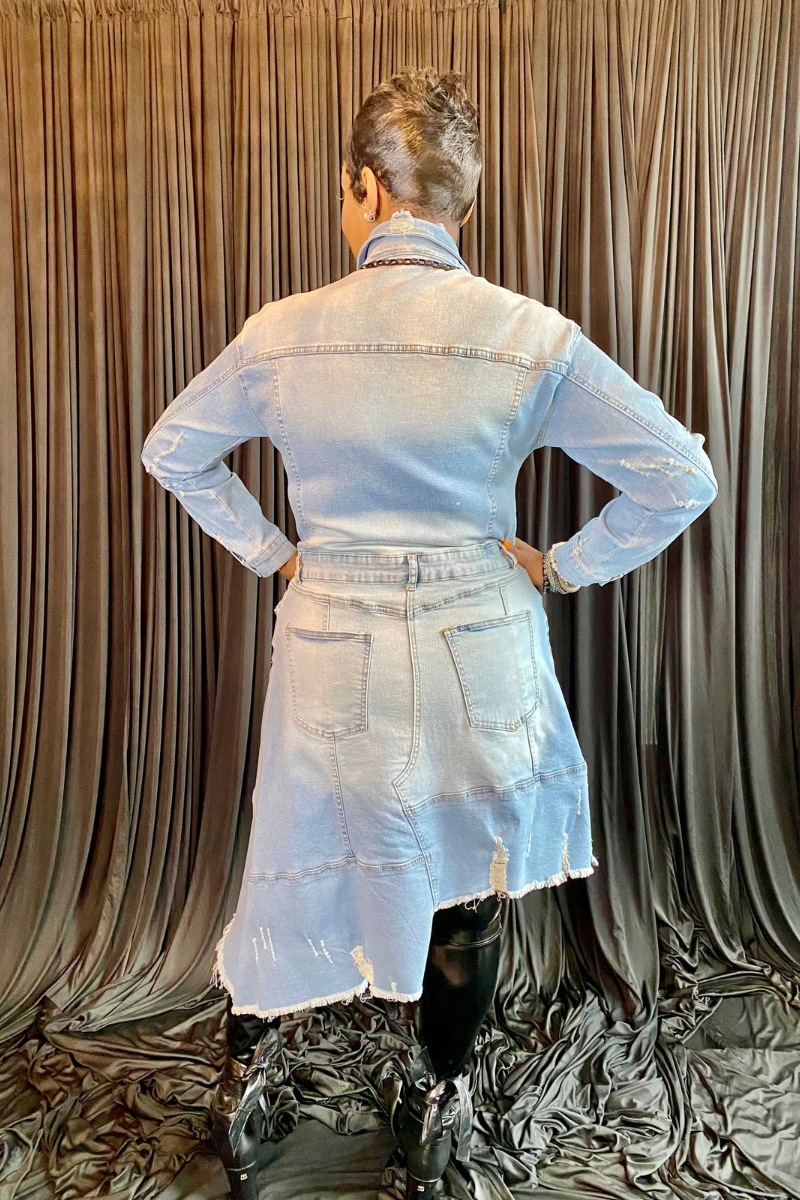 DISTRESSED DENIM JACKET-DRESS Variations Style DISTRESSED DENIM JACKET-DRESS Variations Style