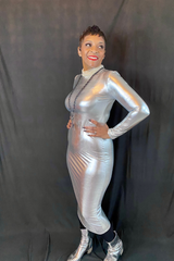 METALLIC SILVER MOCK NECK MIDI