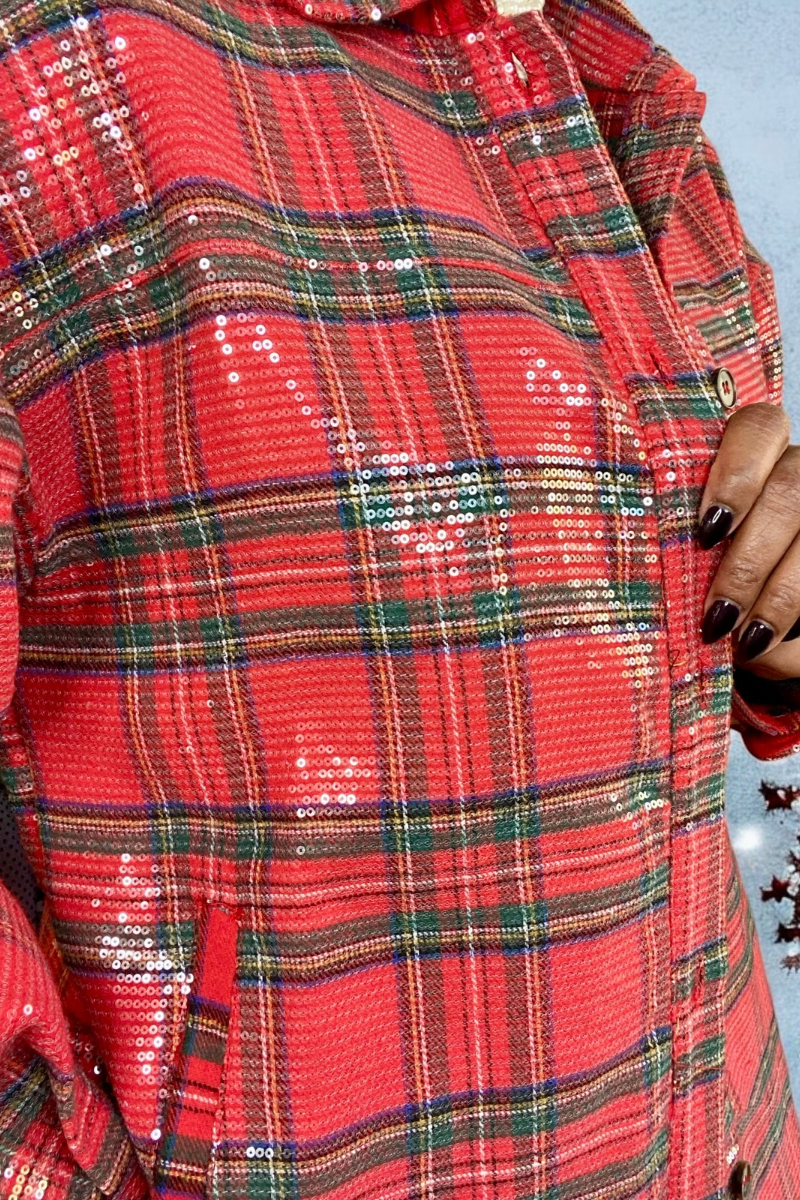 CLEAR SEQUIN PLAID CHRISTMAS SHIRT/JACKET