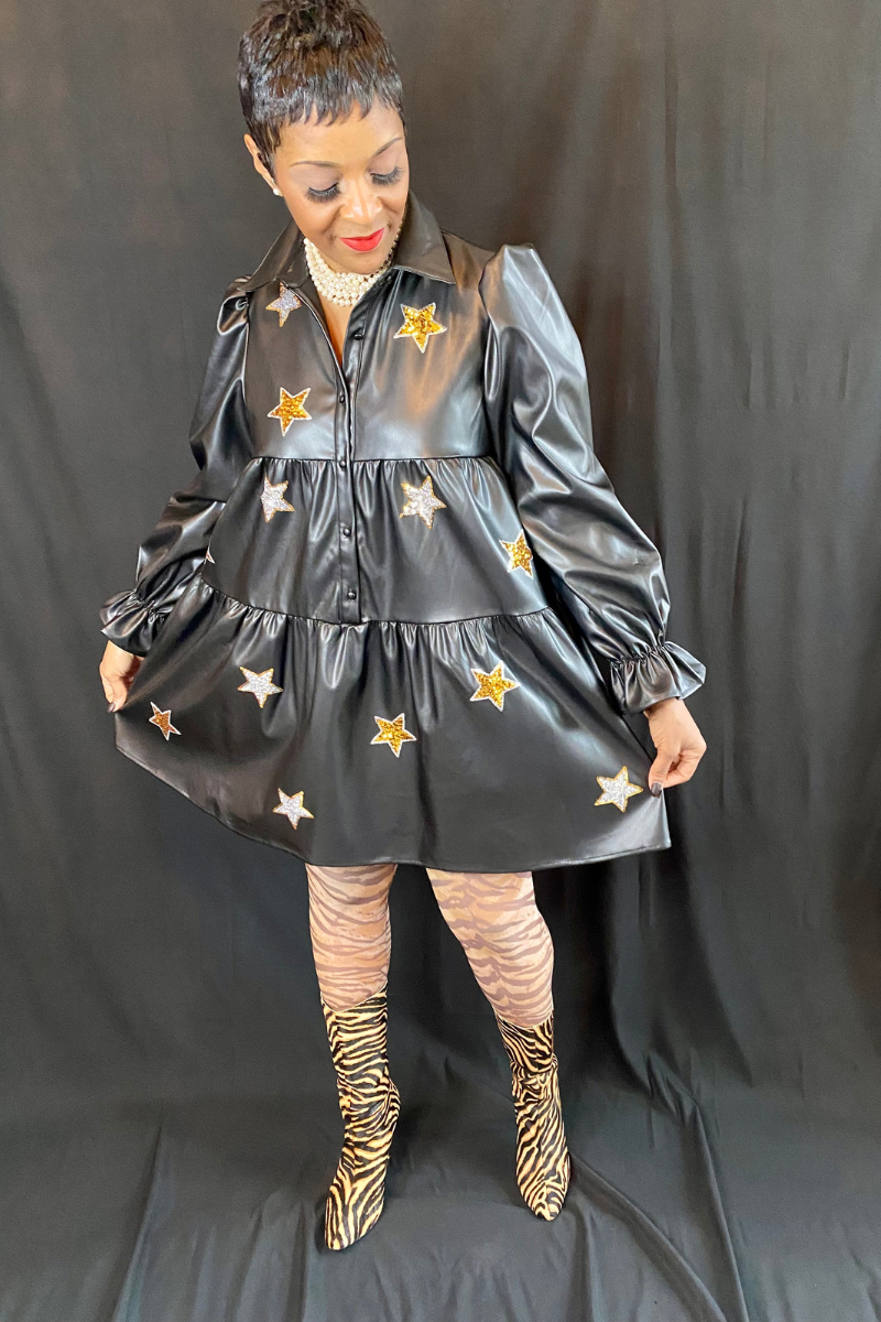 FAUX LEATHER SEQUIN STAR MINI