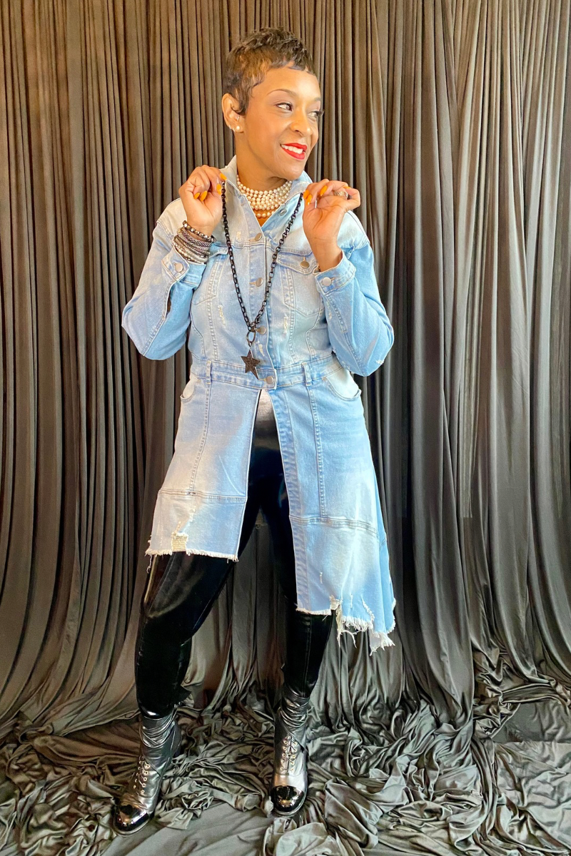 DISTRESSED DENIM JACKET-DRESS Variations Style DISTRESSED DENIM JACKET-DRESS Variations Style