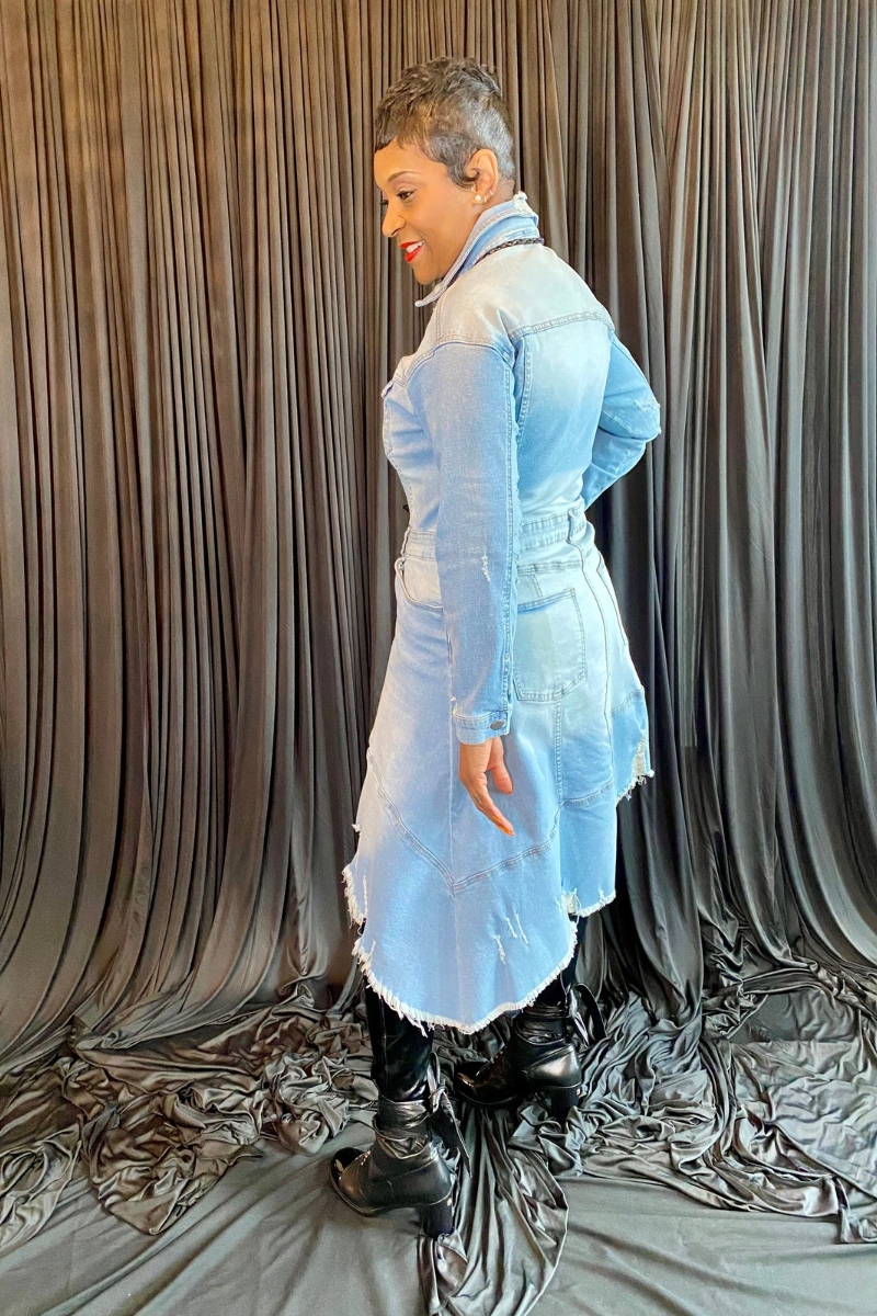 DISTRESSED DENIM JACKET-DRESS Variations Style DISTRESSED DENIM JACKET-DRESS Variations Style