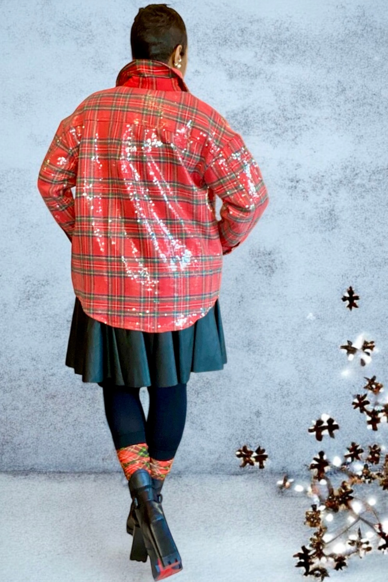 CLEAR SEQUIN PLAID CHRISTMAS SHIRT/JACKET