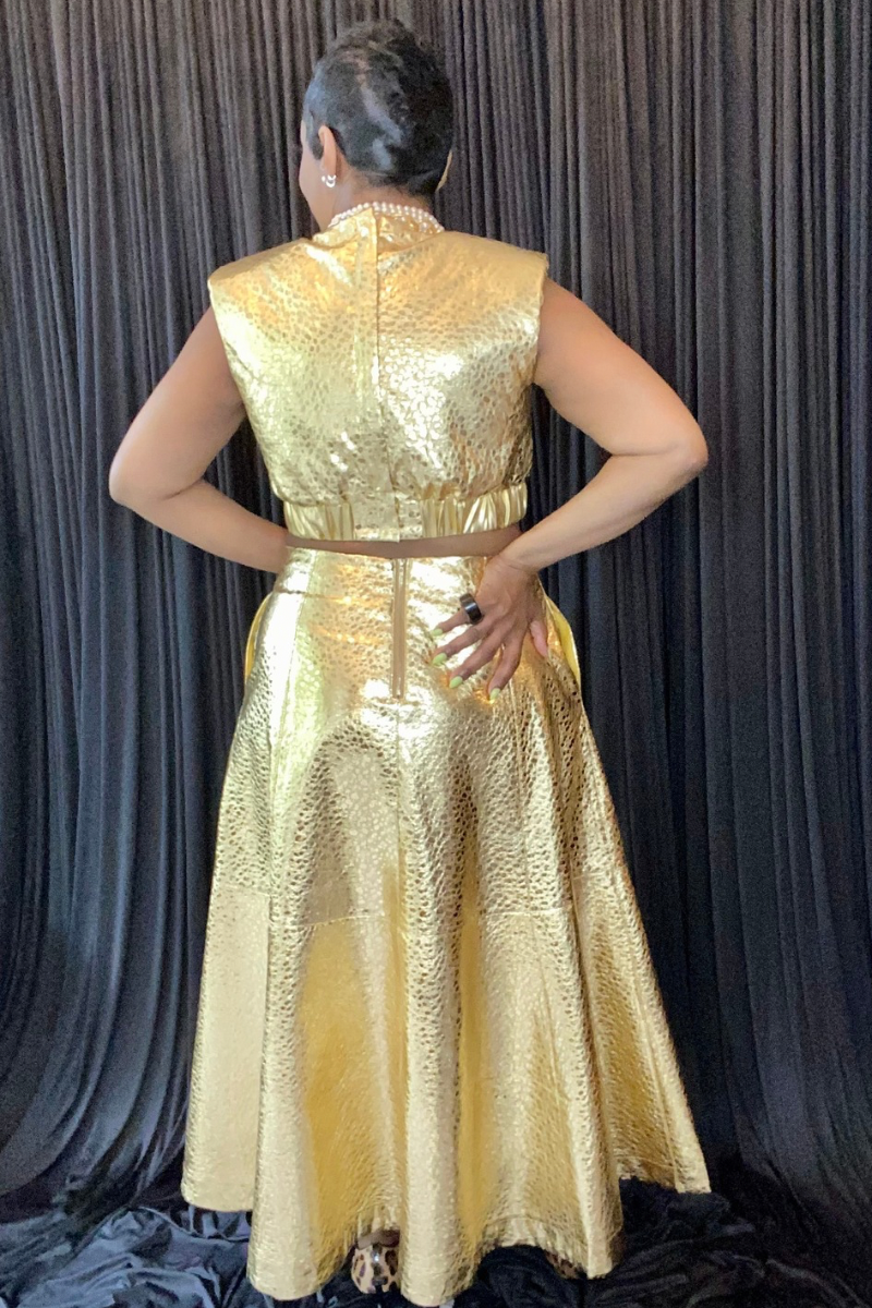 METALLIC GOLD MAXI SKIRT SET