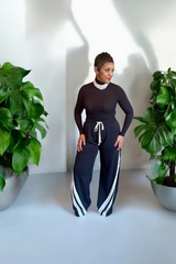 BLACK VINYL PUFFER VEST and WIDE LEG JOGGERS SET