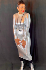 METALLIC SILVER MOCK NECK MIDI